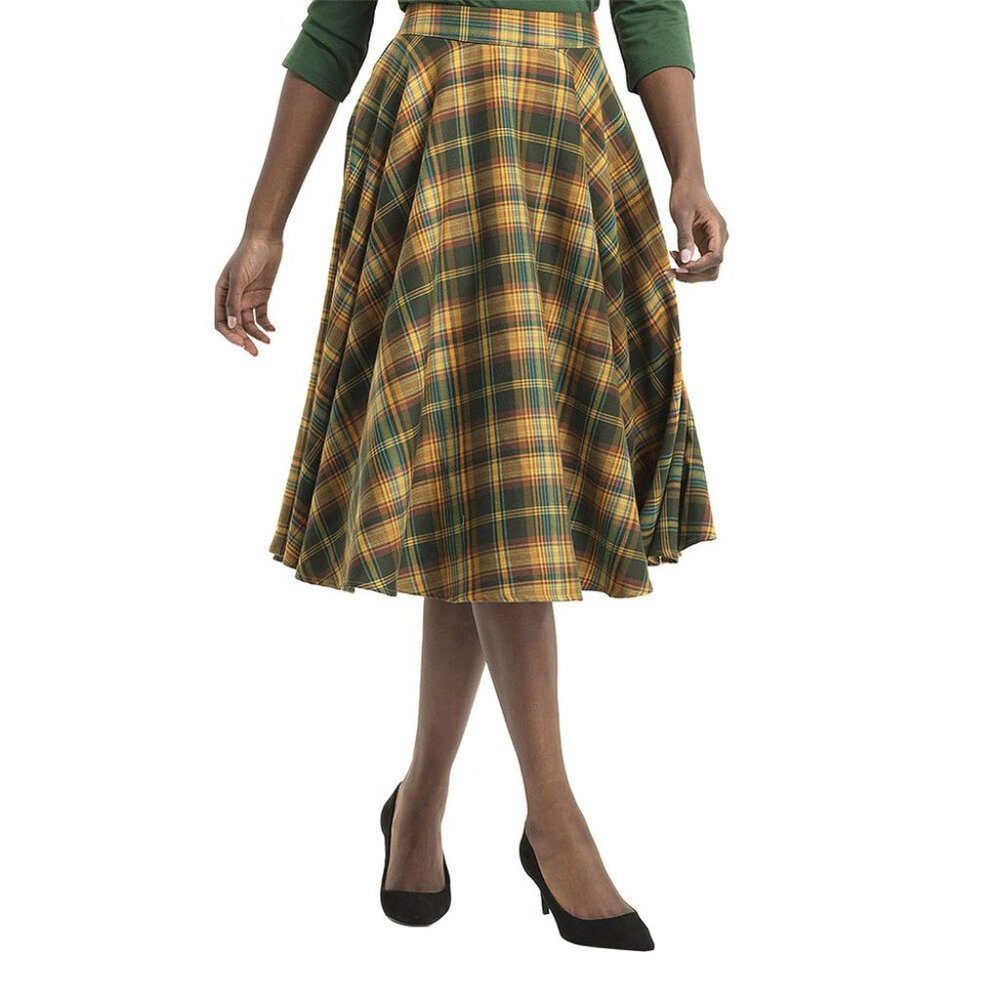 Voodoo Vixen 1950s Green & Yellow Tartan Skirt